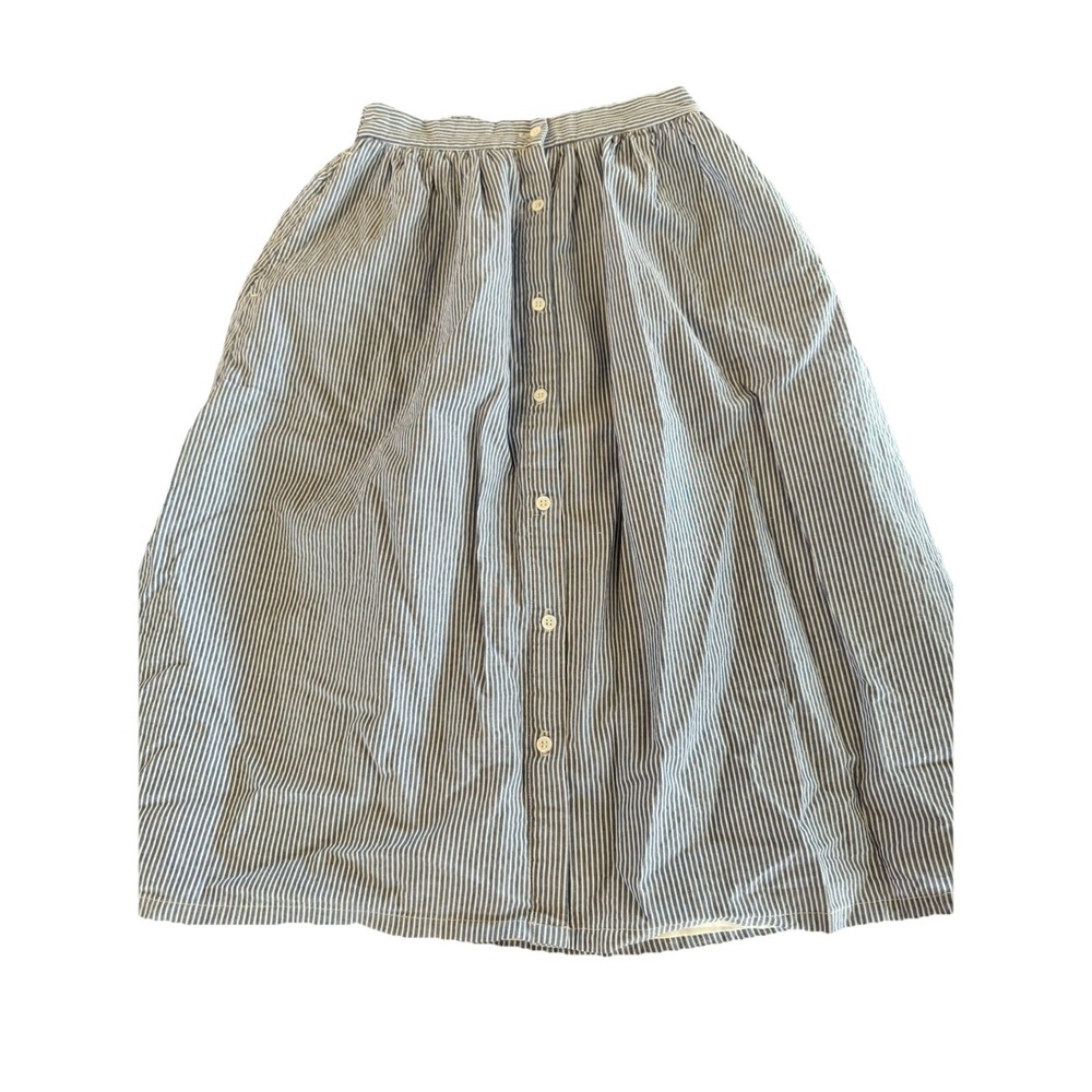 Pinstripe Mini Skirt Nautical Blue White‎ Striped A-line Preppy Button Cotton XS